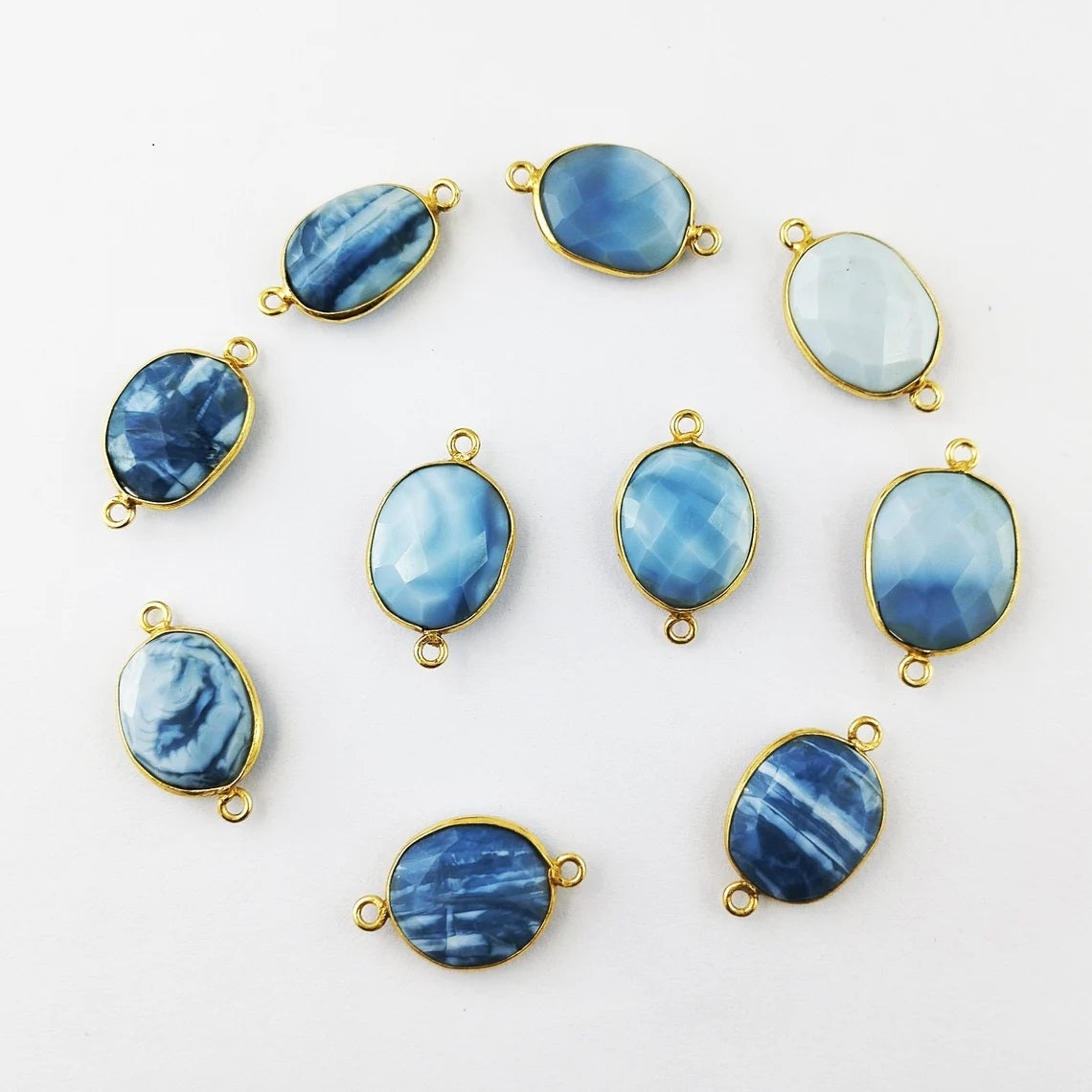 Gold Plated 12–15mm Blue Opal Free Form Connector Unique Gemstone Links for DIY Jewelry, Bracelets & Necklaces- Selling Per Piece