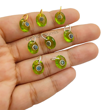 Handmade Bohemian Peridot and Labradorite Gemstone Pendant, 925 Sterling Silver Charm for Necklace Jewelry Making Supplies