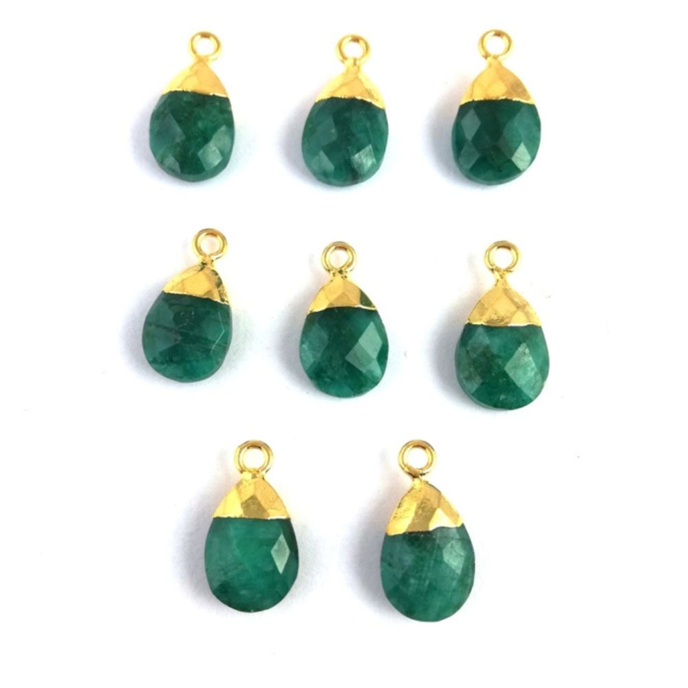 Gold Electroplated 13x9mm Green Emerald Teardrop Pendant Handcrafted Gemstone Charm