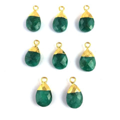 Gold Electroplated Pear 13×9mm Green Emerald Teardrop Pendant Handcrafted Gemstone for Necklace & Bracelet Making– Selling Per Piece
