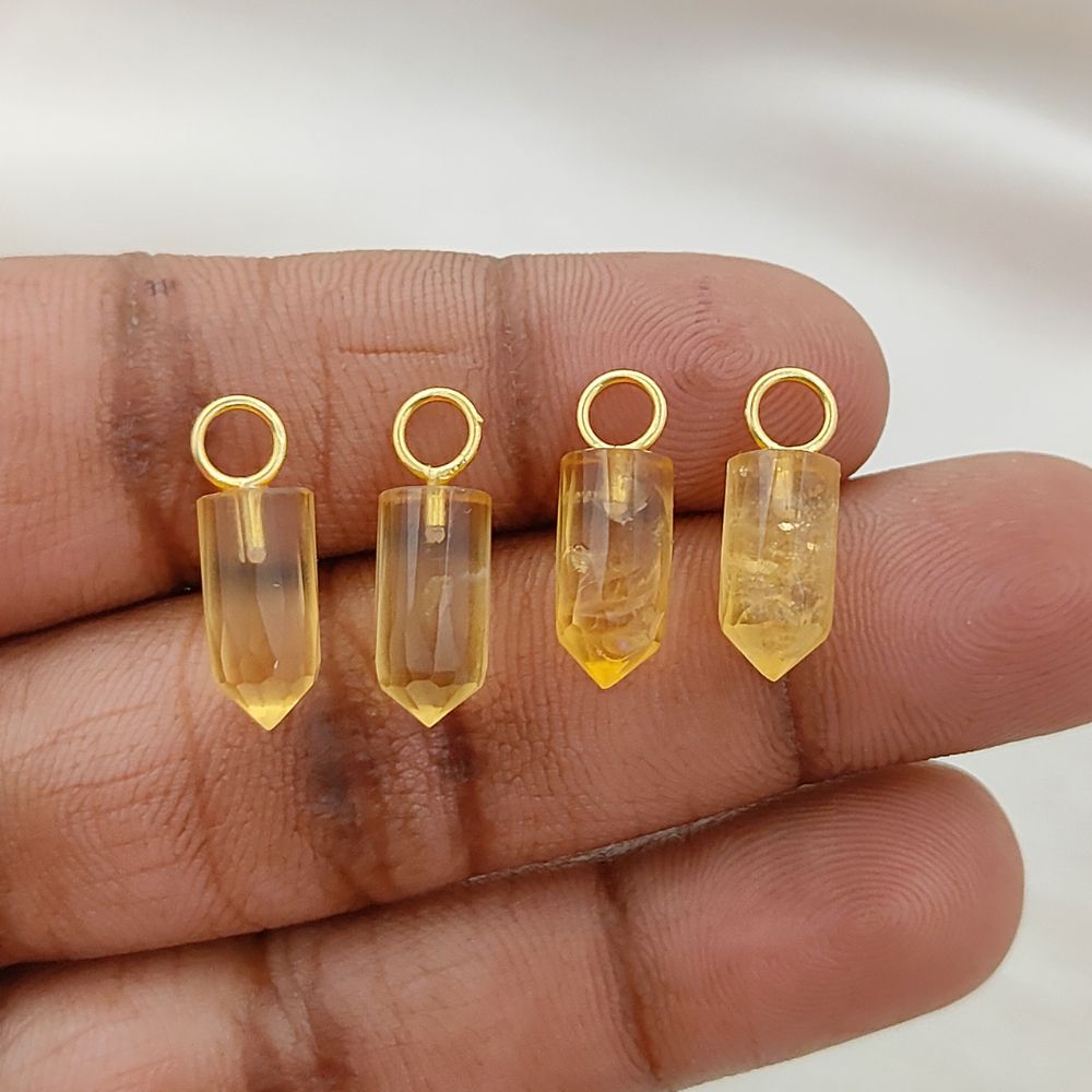 Handmade Citrine Pencil Point Pendant in Gold Plated 925 Sterling Silver 14x6mm Natural Yellow Gemstone Spike Charm- Selling Per Piece