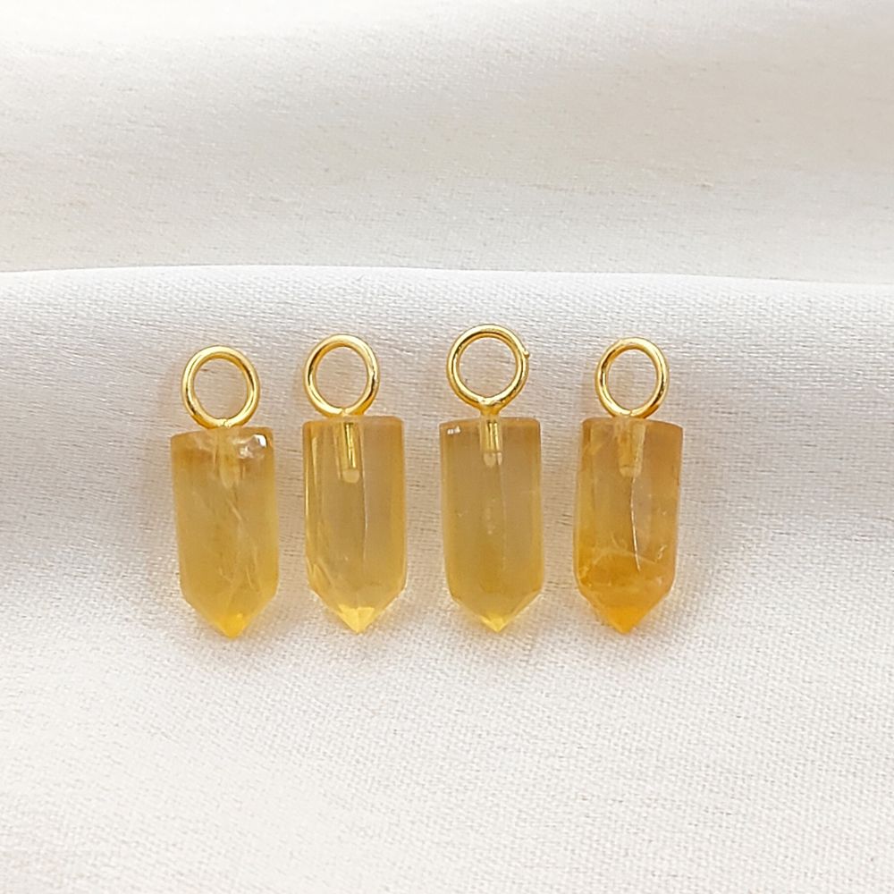 Handmade Citrine Pencil Point Pendant in Gold Plated 925 Sterling Silver 14x6mm Natural Yellow Gemstone Spike Charm- Selling Per Piece