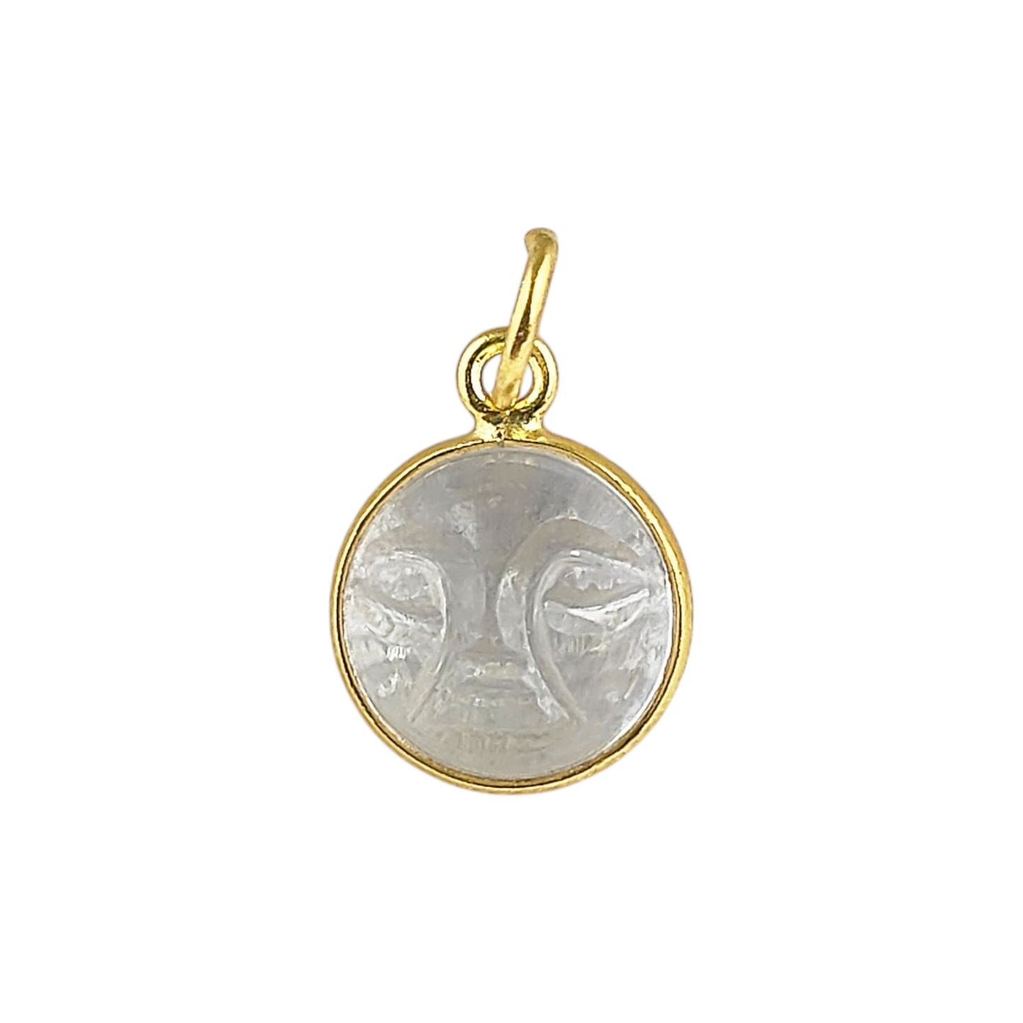 Gold Plated Sterling Silver Clear Quartz Pendant for Necklace Handmade Carved Moon Face Gemstone Jewelry- Selling Per Piece