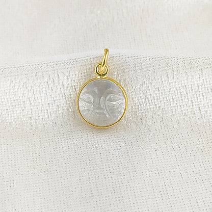 Gold Plated Sterling Silver Clear Quartz Pendant for Necklace Handmade Carved Moon Face Gemstone Jewelry- Selling Per Piece