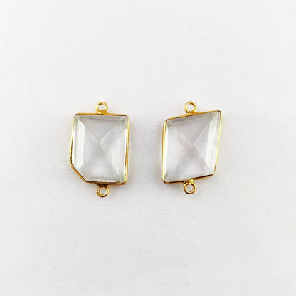 Handcrafted 15–18mm Clear Quartz Bezel Connector, Fancy Cut Free Form Gemstone Link for DIY Bracelets and Necklaces- Selling Per Piece