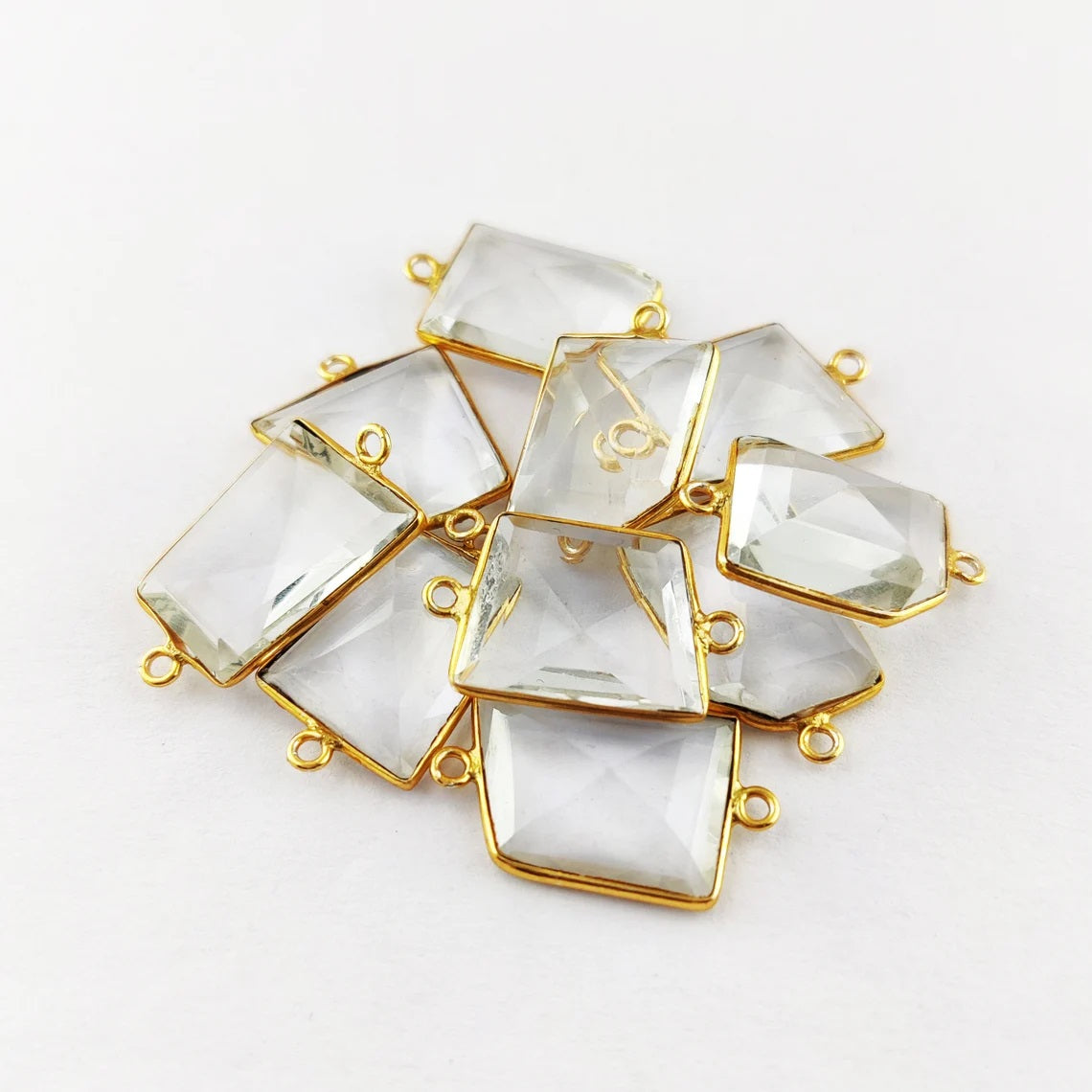 Handcrafted 15–18mm Clear Quartz Bezel Connector, Fancy Cut Free Form Gemstone Link for DIY Bracelets and Necklaces- Selling Per Piece