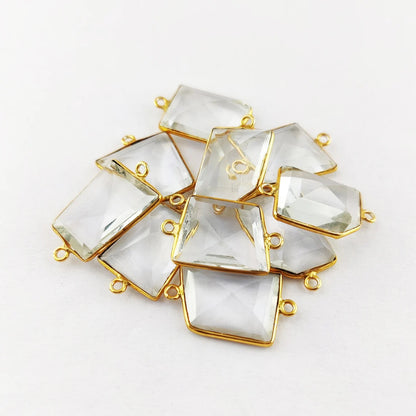 Handcrafted 15–18mm Clear Quartz Bezel Connector, Fancy Cut Free Form Gemstone Link for DIY Bracelets and Necklaces- Selling Per Piece