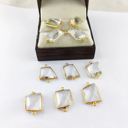 Handcrafted 15–18mm Clear Quartz Bezel Connector, Fancy Cut Free Form Gemstone Link for DIY Bracelets and Necklaces- Selling Per Piece