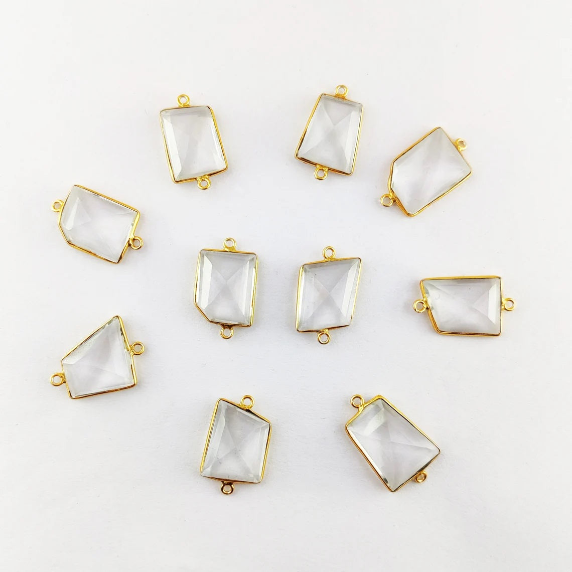 Handcrafted 15–18mm Clear Quartz Bezel Connector, Fancy Cut Free Form Gemstone Link for DIY Bracelets and Necklaces- Selling Per Piece