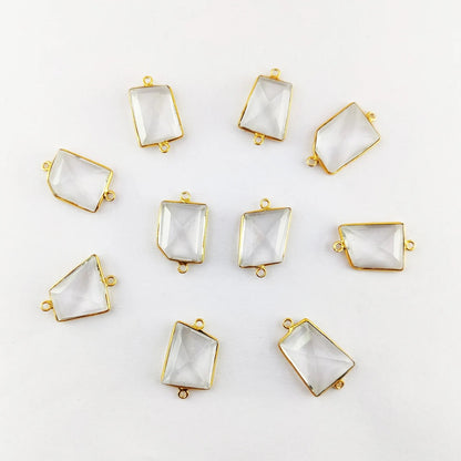 Handcrafted 15–18mm Clear Quartz Bezel Connector, Fancy Cut Free Form Gemstone Link for DIY Bracelets and Necklaces- Selling Per Piece