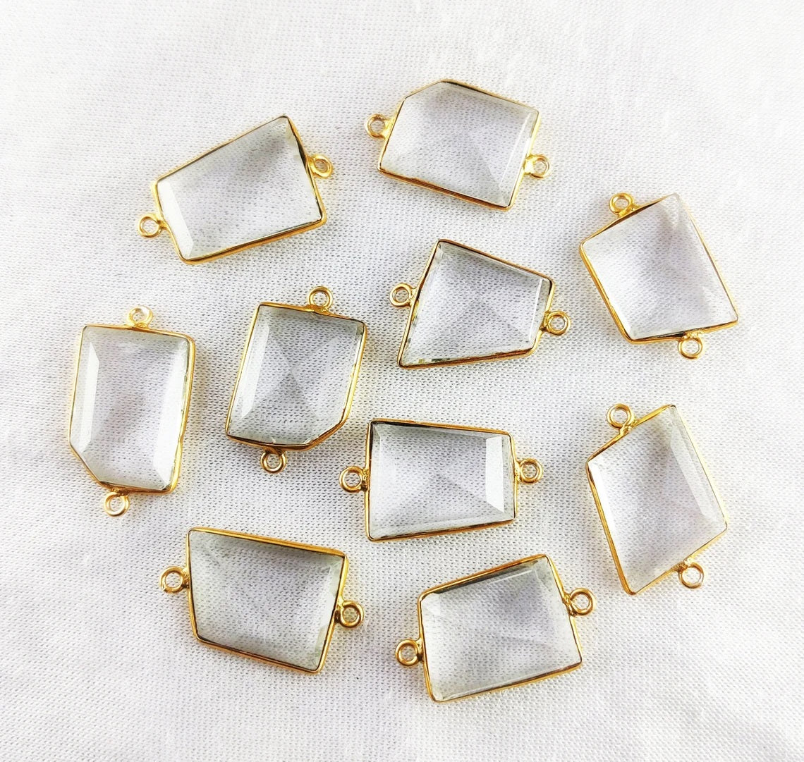 Handcrafted 15–18mm Clear Quartz Bezel Connector, Fancy Cut Free Form Gemstone Link for DIY Bracelets and Necklaces- Selling Per Piece