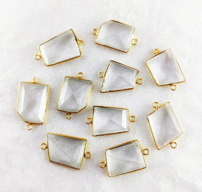 Handcrafted 15–18mm Clear Quartz Bezel Connector, Fancy Cut Free Form Gemstone Link for DIY Bracelets and Necklaces- Selling Per Piece