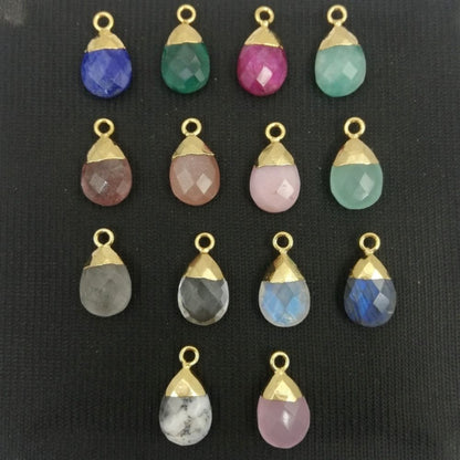 Handmade Dendrite Opal 13×9mm Teardrop Pendant Pear Cut Gold Electroplated Gemstone Charm for Necklaces & Bracelets – Selling Per Piece