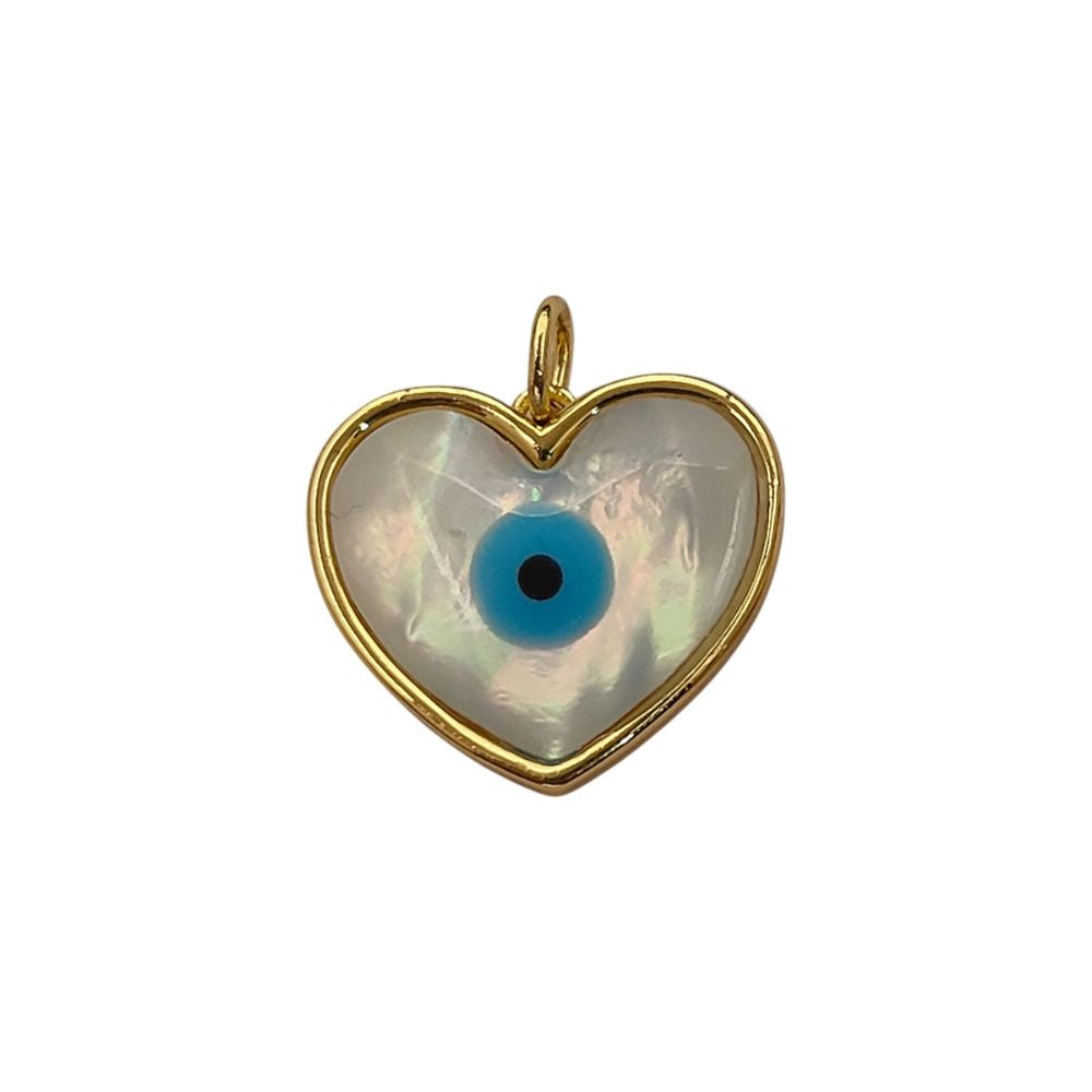 Handmade Designer Heart Evil Eye Pendant in 18K Gold Plated Finish, Lucky Protection Charm for DIY Jewelry Making- Selling Per Piece