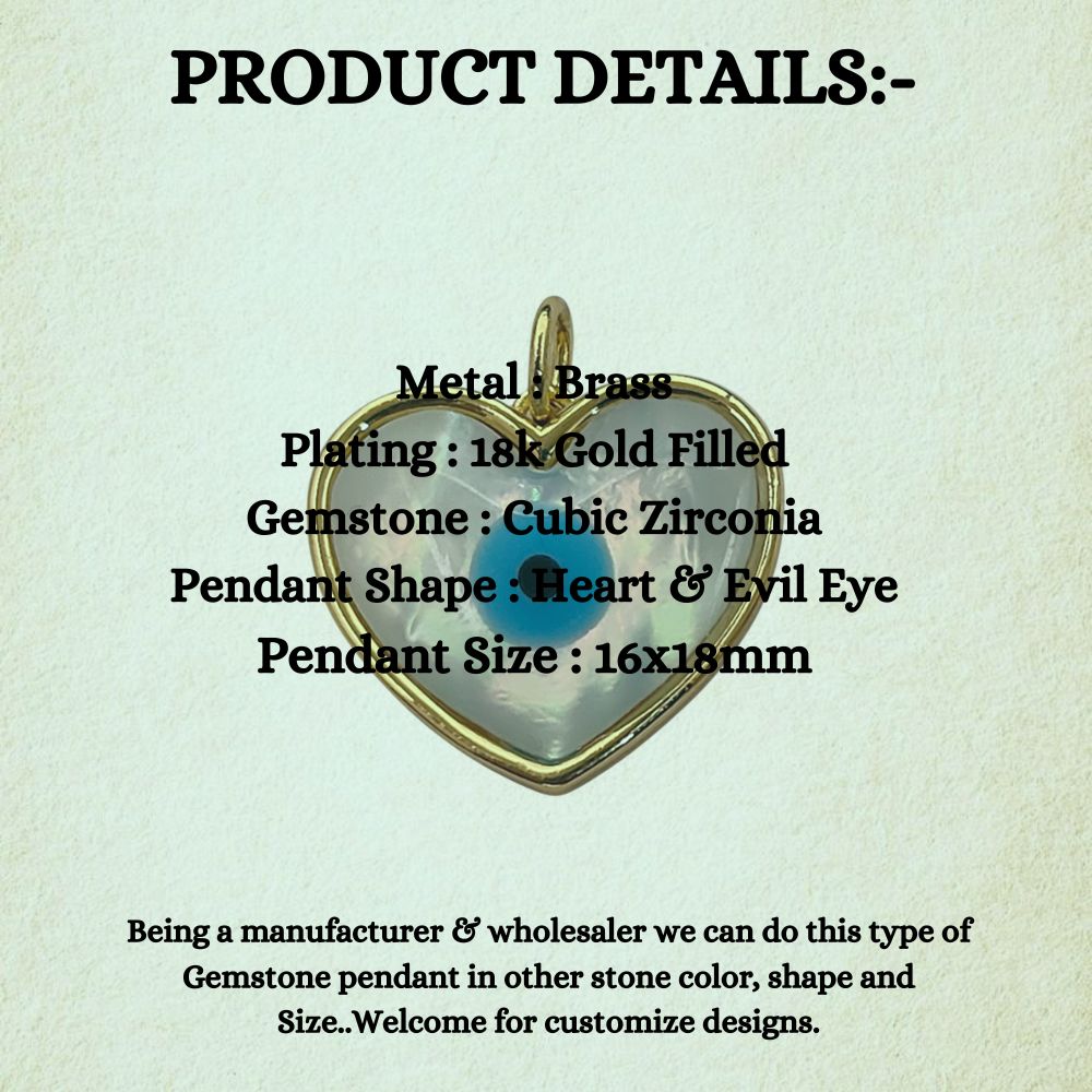 Handmade Designer Heart Evil Eye Pendant in 18K Gold Plated Finish, Lucky Protection Charm for DIY Jewelry Making- Selling Per Piece