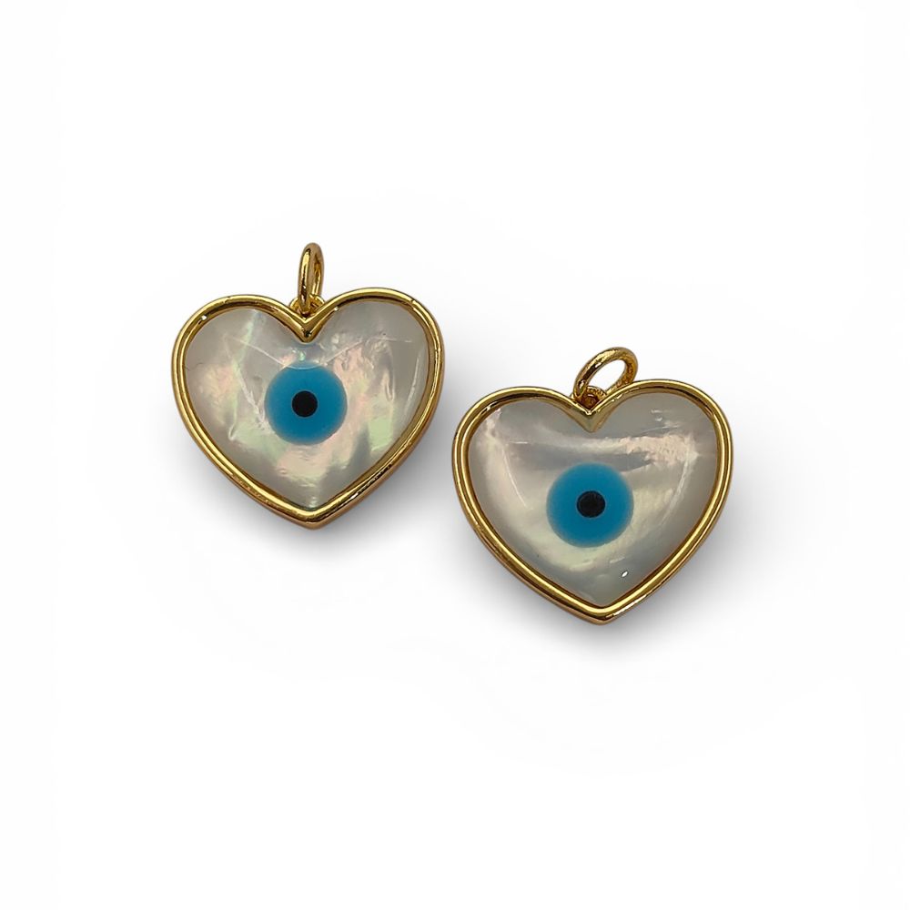 Handmade Designer Heart Evil Eye Pendant in 18K Gold Plated Finish, Lucky Protection Charm for DIY Jewelry Making- Selling Per Piece