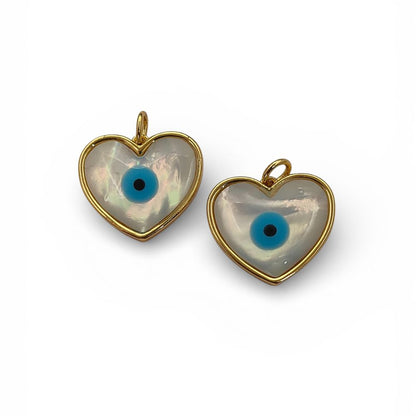 Handmade Designer Heart Evil Eye Pendant in 18K Gold Plated Finish, Lucky Protection Charm for DIY Jewelry Making- Selling Per Piece