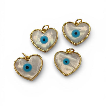 Handmade Designer Heart Evil Eye Pendant in 18K Gold Plated Finish, Lucky Protection Charm for DIY Jewelry Making- Selling Per Piece