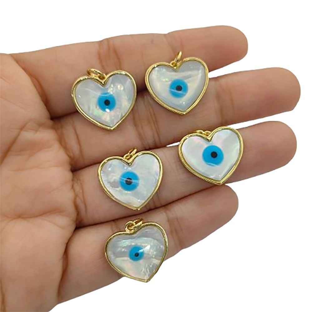 Handmade Designer Heart Evil Eye Pendant in 18K Gold Plated Finish, Lucky Protection Charm for DIY Jewelry Making- Selling Per Piece