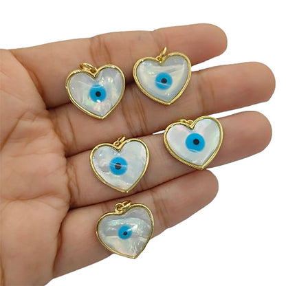 Handmade Designer Heart Evil Eye Pendant in 18K Gold Plated Finish, Lucky Protection Charm for DIY Jewelry Making- Selling Per Piece
