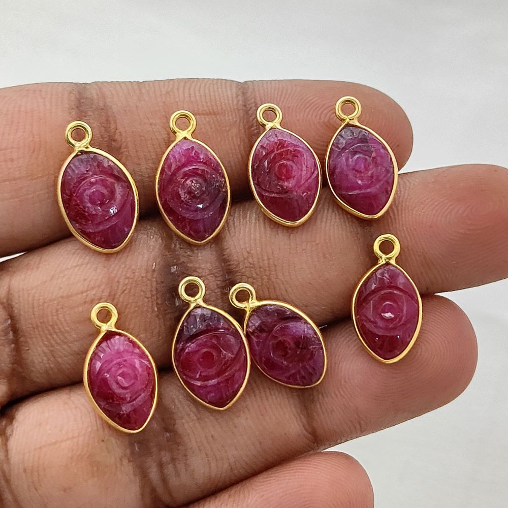 Handmade Dyed Ruby Evil Eye Pendant in Gold Plated Sterling Silver Spiritual Crystal Jewelry Charm- Selling Per Piece