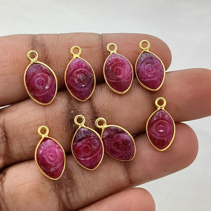 Handmade Dyed Ruby Evil Eye Pendant in Gold Plated Sterling Silver Spiritual Crystal Jewelry Charm- Selling Per Piece