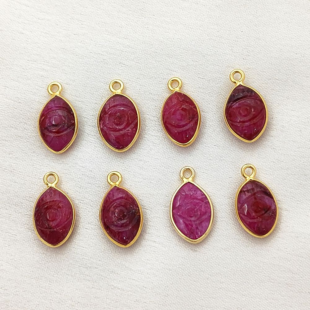 Handmade Dyed Ruby Evil Eye Pendant in Gold Plated Sterling Silver Spiritual Crystal Jewelry Charm- Selling Per Piece