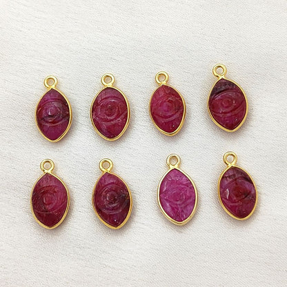 Handmade Dyed Ruby Evil Eye Pendant in Gold Plated Sterling Silver Spiritual Crystal Jewelry Charm- Selling Per Piece