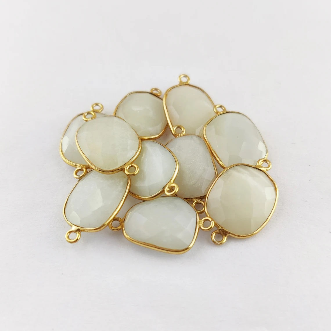 White Moonstone Free Form Bezel Connector 12–15mm, Perfect DIY Gemstone Component for Necklaces and Bracelets- Selling Per Piece