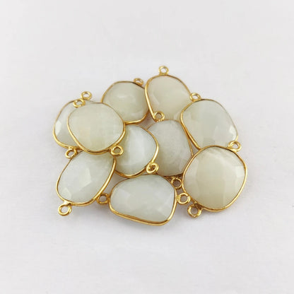 White Moonstone Free Form Bezel Connector 12–15mm, Perfect DIY Gemstone Component for Necklaces and Bracelets- Selling Per Piece