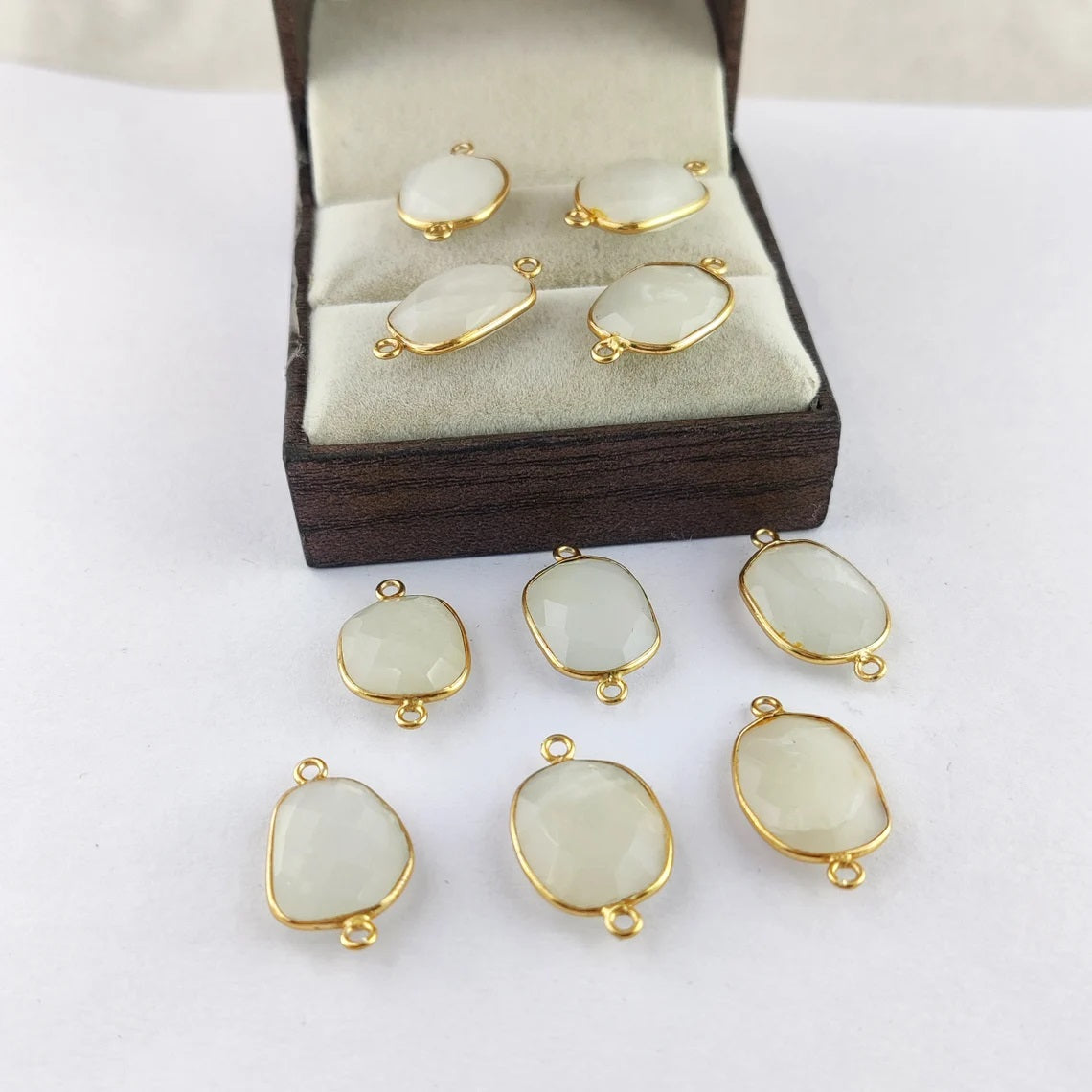 White Moonstone Free Form Bezel Connector 12–15mm, Perfect DIY Gemstone Component for Necklaces and Bracelets- Selling Per Piece