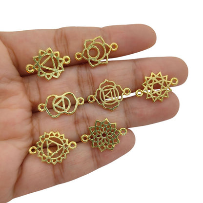 Handmade Gold & Silver 7 Chakra Charm Set Yoga Meditation Jewelry Connectors & DIY Findings- Selling According Variation