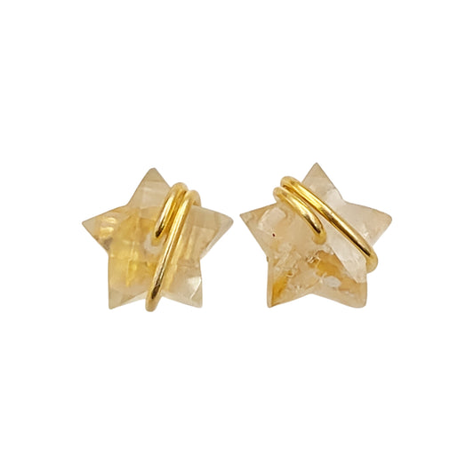 Handmade Golden Rutile Star Studs in Gold Plated Sterling Silver 10mm Rutilated Quartz Earrings- Selling Per Pair