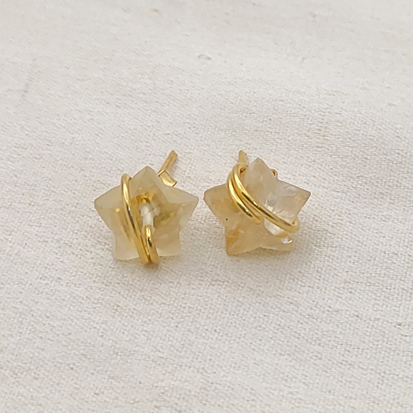 Handmade Golden Rutile Star Studs in Gold Plated Sterling Silver 10mm Rutilated Quartz Earrings- Selling Per Pair