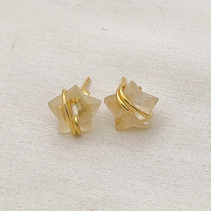 Handmade Golden Rutile Star Studs in Gold Plated Sterling Silver 10mm Rutilated Quartz Earrings- Selling Per Pair