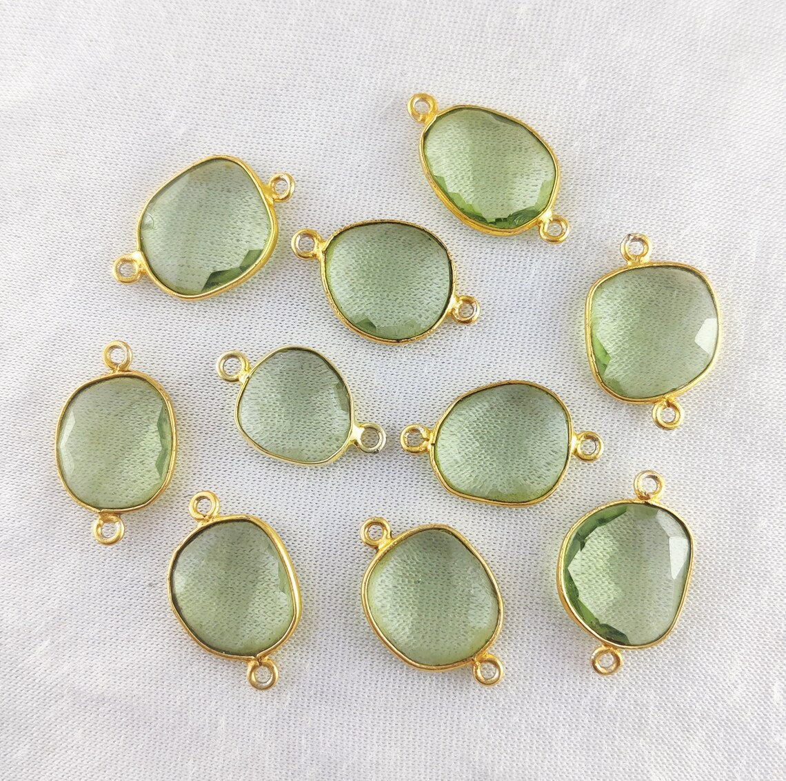 Handcrafted 12–15mm Green Amethyst Bezel Connector, Free Form Gold Plated Stone Link for DIY Jewelry Projects- Selling Per Piece