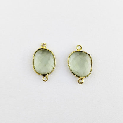 Handcrafted 12–15mm Green Amethyst Bezel Connector, Free Form Gold Plated Stone Link for DIY Jewelry Projects- Selling Per Piece