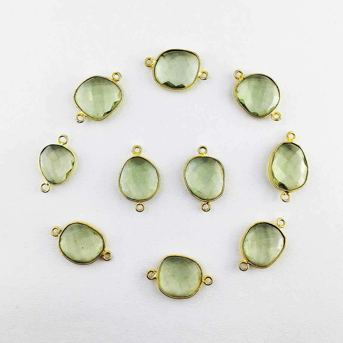 Handcrafted 12–15mm Green Amethyst Bezel Connector, Free Form Gold Plated Stone Link for DIY Jewelry Projects- Selling Per Piece