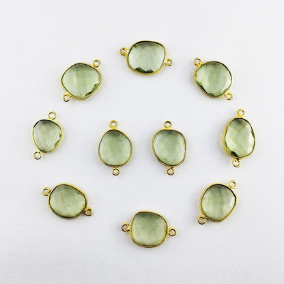 Handcrafted 12–15mm Green Amethyst Bezel Connector, Free Form Gold Plated Stone Link for DIY Jewelry Projects- Selling Per Piece