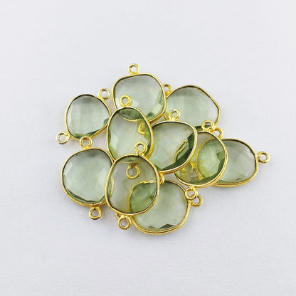 Handcrafted 12–15mm Green Amethyst Bezel Connector, Free Form Gold Plated Stone Link for DIY Jewelry Projects- Selling Per Piece