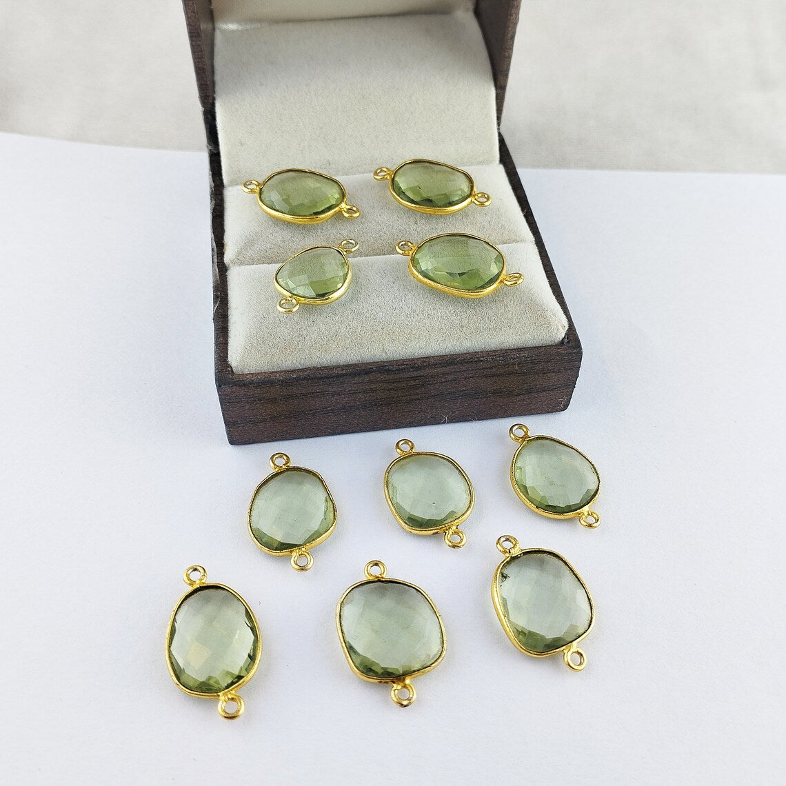 Handcrafted 12–15mm Green Amethyst Bezel Connector, Free Form Gold Plated Stone Link for DIY Jewelry Projects- Selling Per Piece