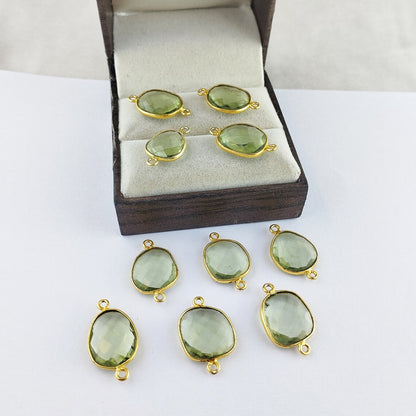 Handcrafted 12–15mm Green Amethyst Bezel Connector, Free Form Gold Plated Stone Link for DIY Jewelry Projects- Selling Per Piece
