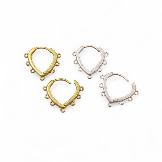 Handmade Jewelry Findings Gold Heart Hoops & Silver Multi Loop Earring Making Components- Selling by Pair