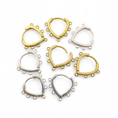 Handmade Jewelry Findings Gold Heart Hoops & Silver Multi Loop Earring Making Components- Selling by Pair