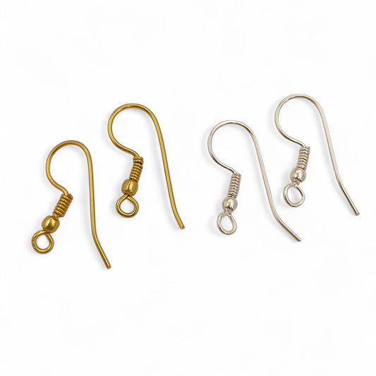 Handmade Jewelry Making Findings Gold Plated Coil and Ball Long Earwire French Hooks, DIY Earring Craft Supplies- Selling Per Pair