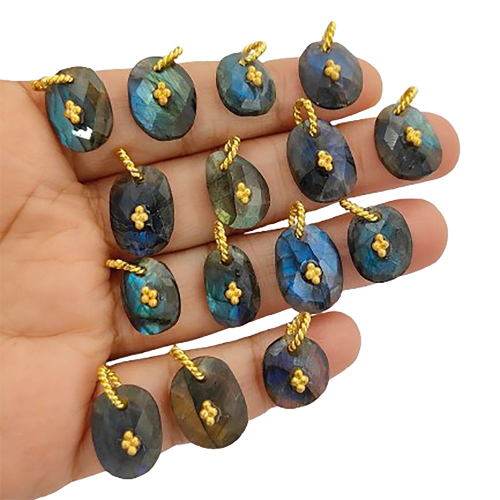 Handmade Labradorite Pendant Charm Freeform Gemstone Jewelry Supply Flashy Crystal Stone Cluster Bail Gold/Silver Gift for Women