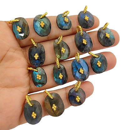 Handmade Labradorite Pendant Charm Freeform Gemstone Jewelry Supply Flashy Crystal Stone Cluster Bail Gold/Silver Gift for Women