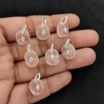 Rose Quartz Boho Pendant Charm Natural Pink Crystal Jewelry Supply Twisted Hoop Cluster Beads Gold/Silver Necklac
