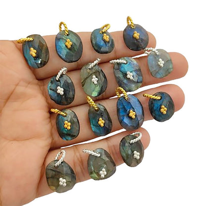 Handmade Labradorite Pendant Charm Freeform Gemstone Jewelry Supply Flashy Crystal Stone Cluster Bail Gold/Silver Gift for Women