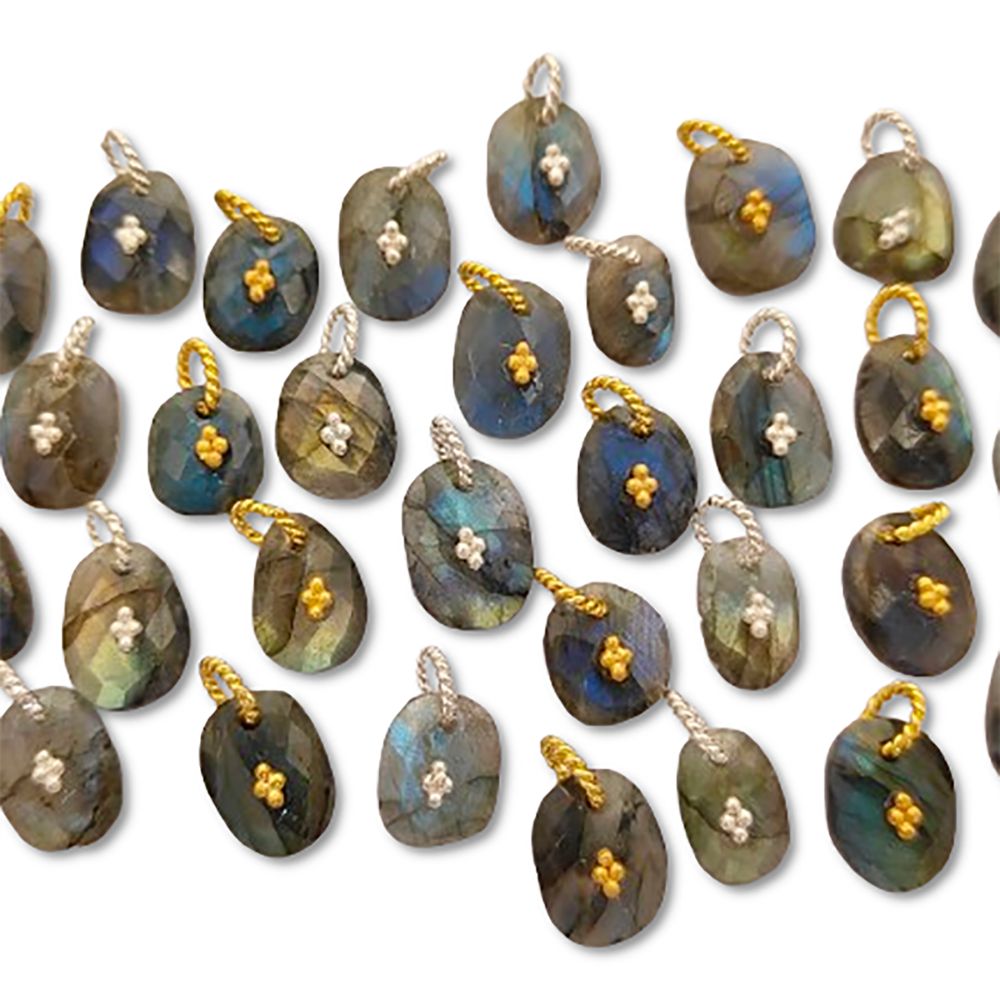 Handmade Labradorite Pendant Charm Freeform Gemstone Jewelry Supply Flashy Crystal Stone Cluster Bail Gold/Silver Gift for Women